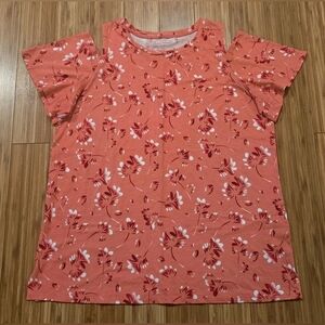 NWOT Woman Within Floral Coral Cold Shoulder Top